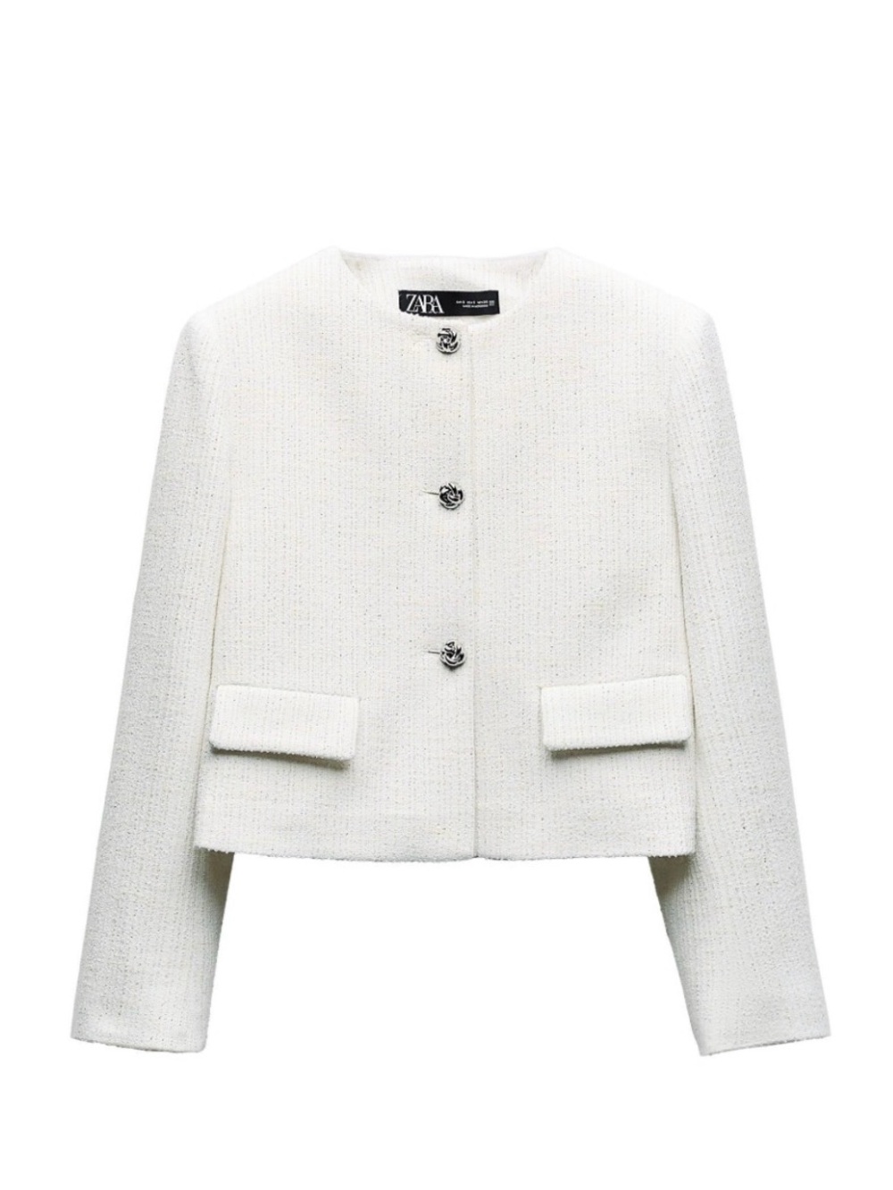 Zara Structured Metallic Thread Blazer White/Silver